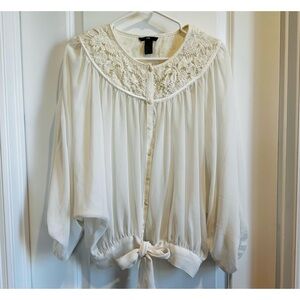 H&M ivory lace top tie below the waist blouse.